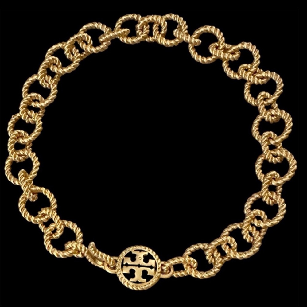 🥂TORY BURCH Gold-Tone Chunky Rope Chain Link Necklace Toggle Clasp $248